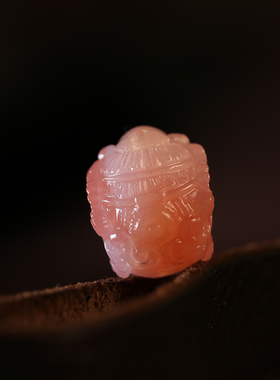 天珠线珠精工雕刻粉糯朱砂黄财神