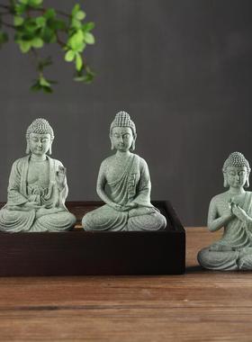 佳鹊青砂石佛像摆件微景观鱼缸造景假山盆景客厅禅意茶桌面石头小