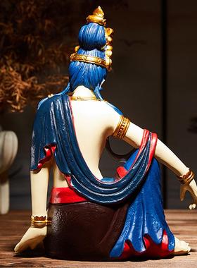 禅意古法自在观音菩萨佛像高档中式客厅玄关装饰摆件品树脂工艺品