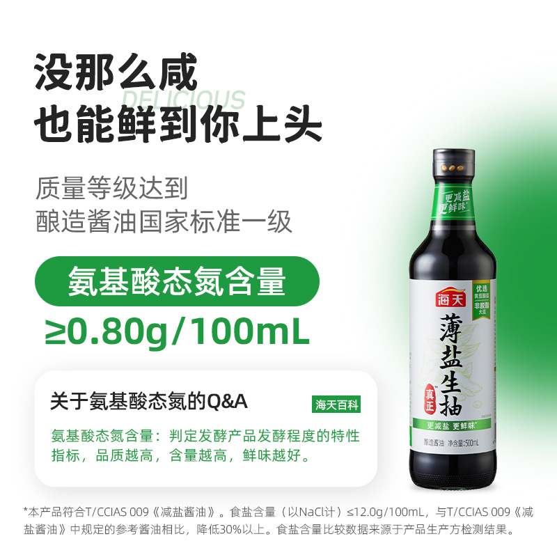 海天薄盐生抽500mL/1.28L更减盐家用调味汁非转基因黄豆酿造酱油