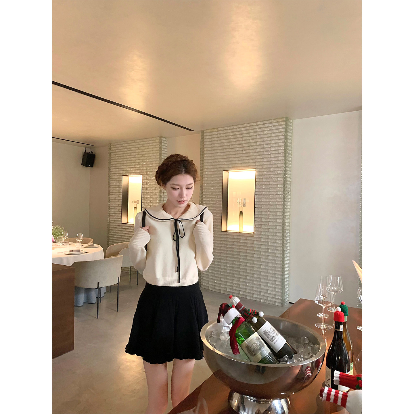 SourceWithU 月下诗 2色系带温柔翻领毛针织衫独特漂亮miu系毛衣,淘宝优惠券,粉丝福利购,淘宝优惠卷