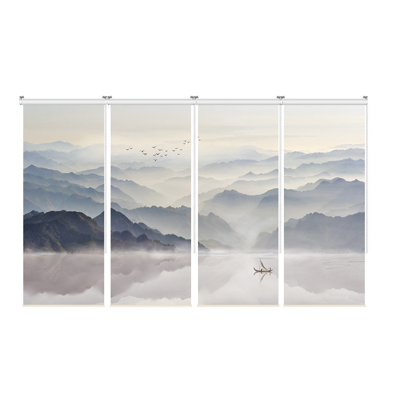 新中式山水卷帘禅意水墨帘半透明纱帘软隔断客厅办公室定制窗帘,淘宝优惠券,粉丝福利购,淘宝优惠卷