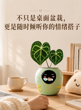 植物萌宠机器人桌面摆件智能花盆