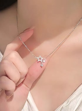 日韩风纯银星星锁骨链轻奢白金