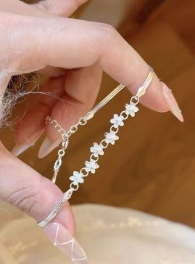 设计师轻奢满钻花朵925银针手链