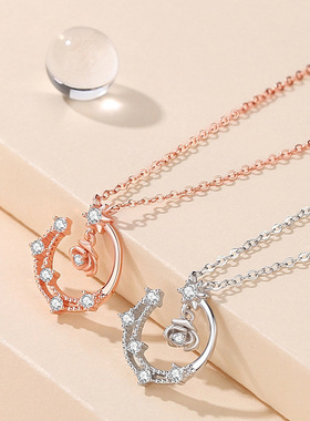 S925银玫瑰金锆石星星锁骨链