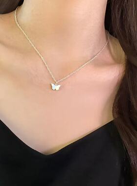 S925纯银蝴蝶项链女小众设计感