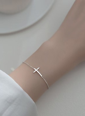 S925纯银银色十字架手链