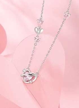 原创设计纯银镶宝石爱心锁骨链