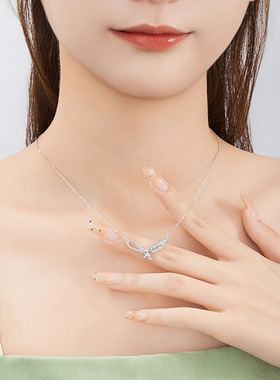 S925纯银麦穗锁骨链水晶吊坠