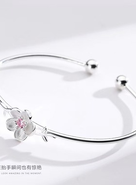 S925纯银樱花手镯小众设计感