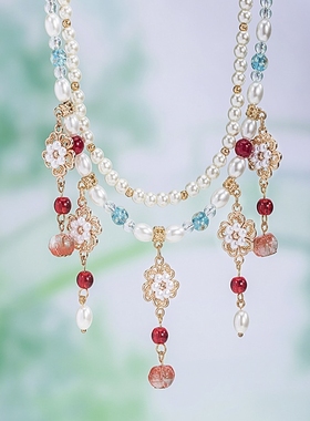 项链女童明制宋制软璎珞双层琉璃汉服旗袍配饰古风柯子裙颈饰