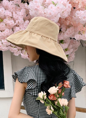 黑色渔夫帽子女春夏季素颜遮脸显脸小防晒水桶深顶盆帽大头围加深