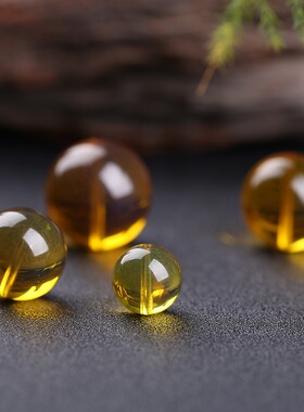 7A收藏级黄水晶散珠珠子巴西全净体单珠单颗手串配珠串珠隔珠