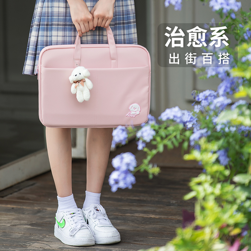 得力手提电脑包女14寸苹果笔记本macbook内胆15.6寸文件公文包-图3