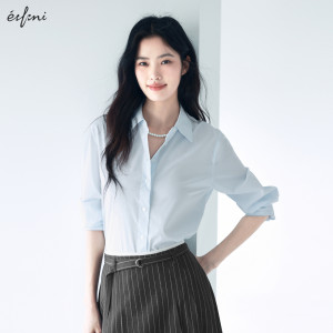 伊芙丽outlets店淡人防透宽松版通勤基础百搭白衬衫春夏小上衣女