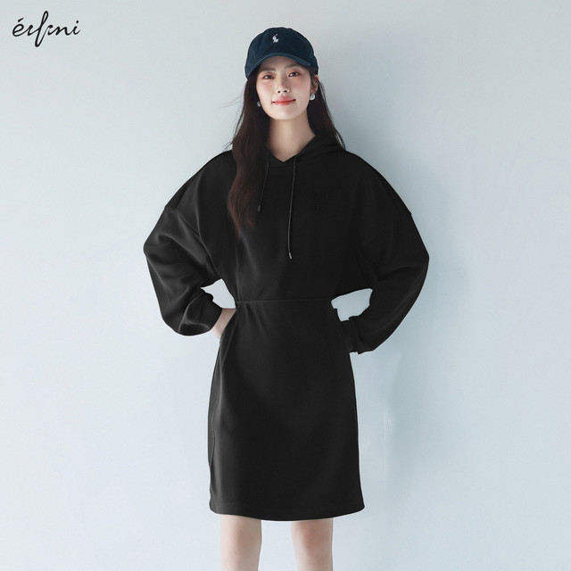 Evely outlets store black knitted dress hooded sweatshirt long skirt little black dress spring and autumn women's skirt