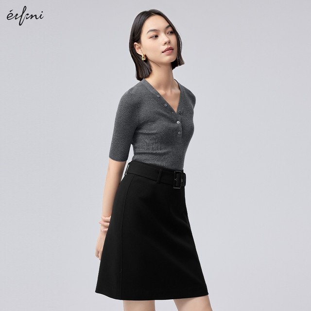 Evely outlets store Gaozhi light luxury acetate black skirt spring and summer women