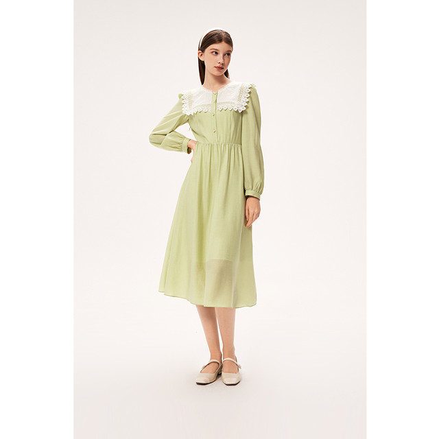 Shifanli Lace Splicing Dress Summer Baby Doll Collar Mint Mambo Tea Break Dress for Women Evely Outlets Store