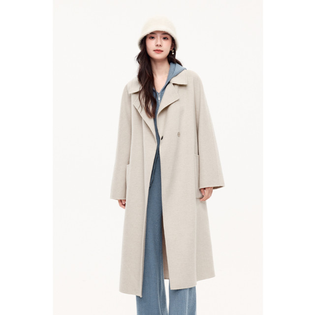 Shifanli white mid-length woolen coat for autumn women Eveli outlets store