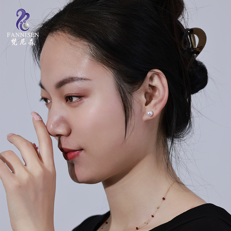 梵尼森akoya珍珠耳钉女2025新款18k黄金气质天然轻奢高级正圆天女 - 图2