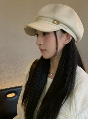 日系复古文艺风黑色鸭舌贝雷帽女休闲百搭气质显脸小八角云朵帽子