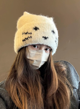 2026新款可爱猫耳针织帽子女秋冬保暖防寒护耳显脸小灰色毛线冷帽