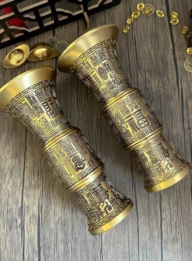 多吉缘百福香筒花瓶插具用品香筒铜摆件佛香佛堂具用品五供黄铜佛