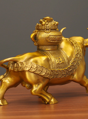 聚宝盆牛黄铜工艺品摆件办公室桌面铜摆饰店铺开业送礼桌面装饰品