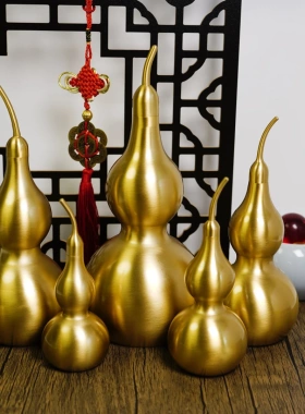 多吉缘叶铜葫芦摆件装可开盖带八葫芦摆件卦家居饰铜工艺品