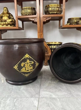 多吉缘黄铜福缸纯百铜荷花铸铜门铸海铜缸铜缸缸门海黄铜缸