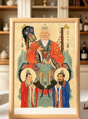 道家三清道祖画像元始天尊祖师爷像框摆件供奉客厅办公室玄关装饰