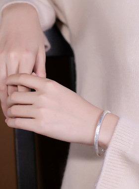 999银祥云实心女手镯推拉款复古哑光手环镯子简约纯银足银首饰品
