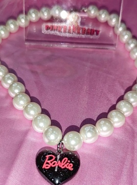 甜糖 设计感潮y2k字母爱心巴比吊坠珍珠锁骨链气质网红时尚项链女