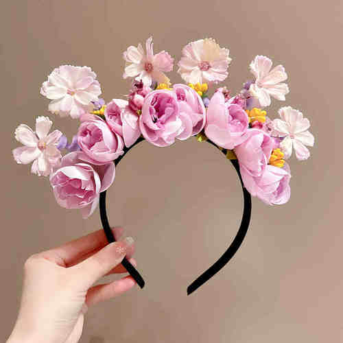 民族风儿童簪花发箍女童泉州花朵花环头饰拍摄女孩中国风汉服发饰 - 图1