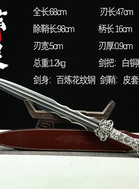 龙泉刀剑花纹钢八面剑一体宝剑