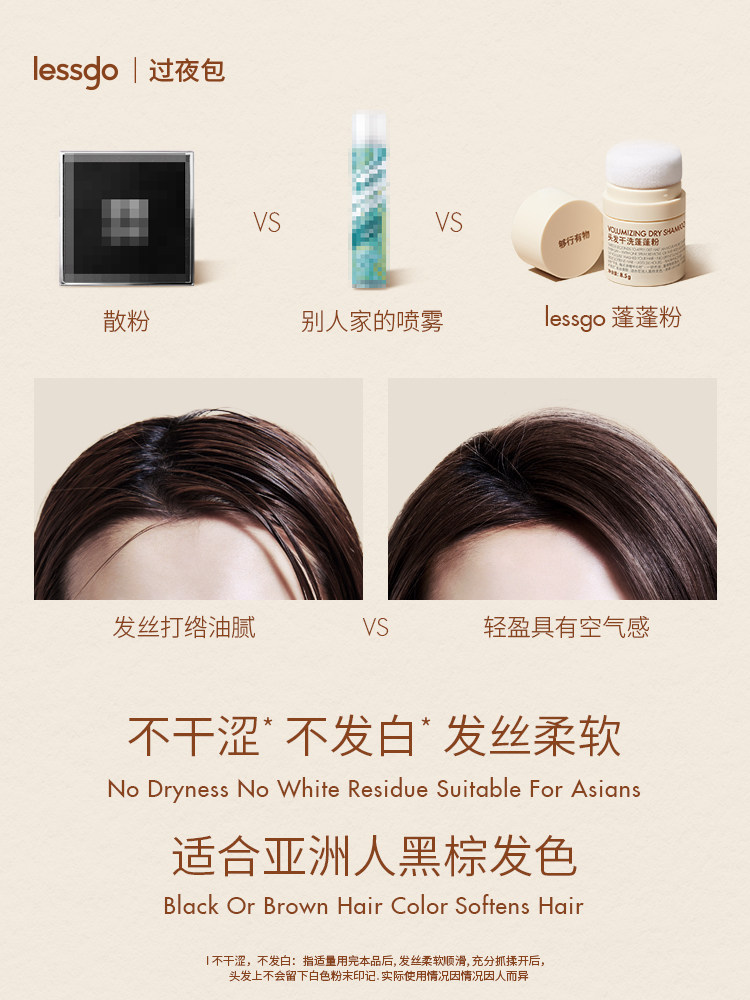 lessgo免洗蓬蓬粉心机过夜包头发 lessgo头发造型
