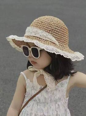 夏季儿童防晒帽遮阳太阳草帽宝宝亲子女童春秋季遮阳帽度假沙滩帽
