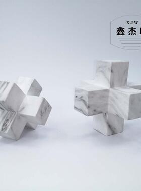 白色树脂仿大理石十字架几何积木摆件美式样板间简约现软装饰品