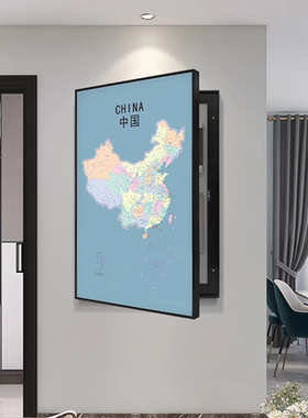 中国地图配电表箱装饰画遮挡箱