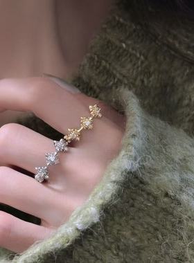 法式设计感锆石花朵戒指女小众闪钻开口可调节食指戒轻奢百搭指环