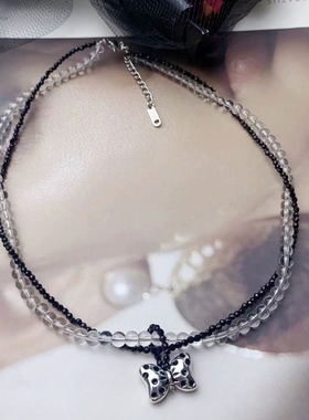 甜酷黑色透明色串珠蝴蝶项链戒指轻奢小众辣妹锁骨链设计感配饰潮