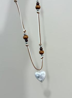 韩版博主同款拉丝爱心锆石项链女小众冷淡风多种戴法长款卫衣项链