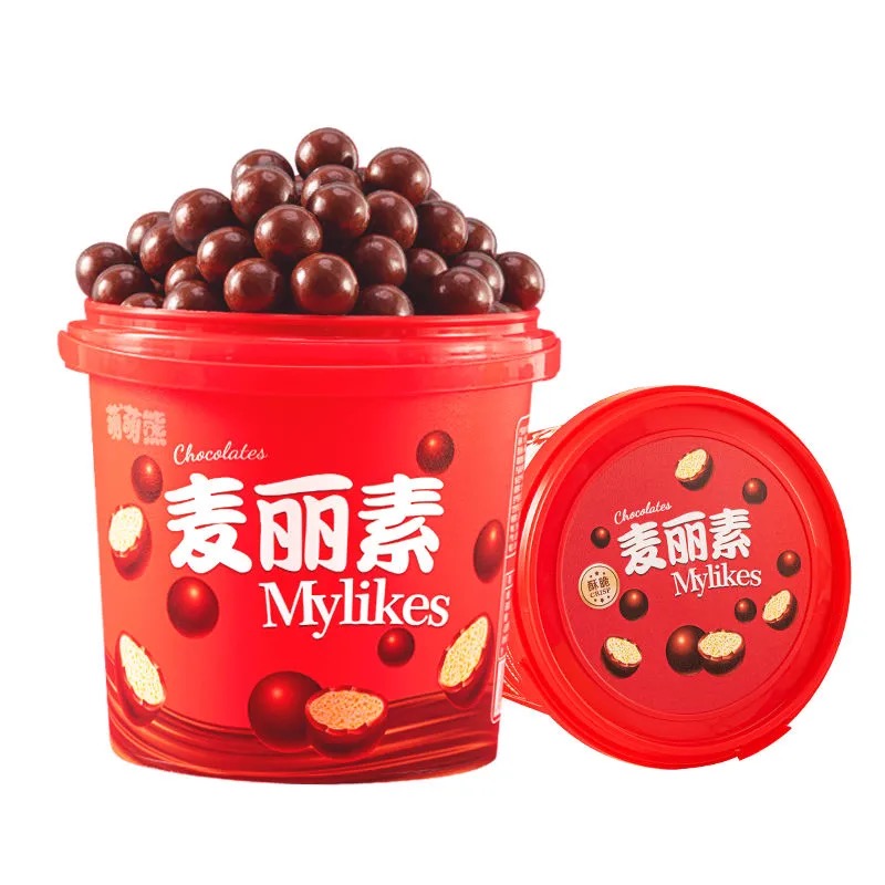 【买一桶送一桶】麦丽素桶装网红巧克力豆休闲零食儿童夹心糖果 - 图3