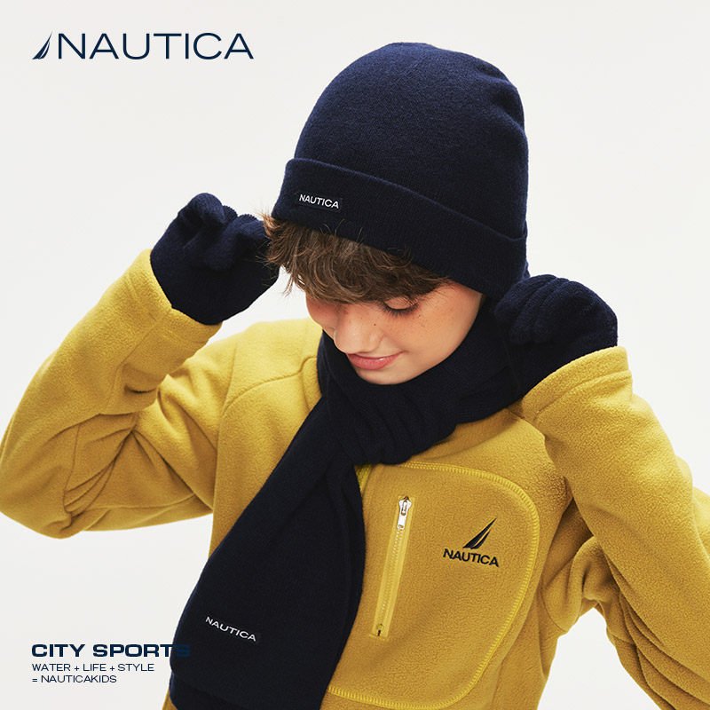 NAUTICA/诺帝卡童装男童女童五指手套秋冬季儿童针织帽子围巾套装