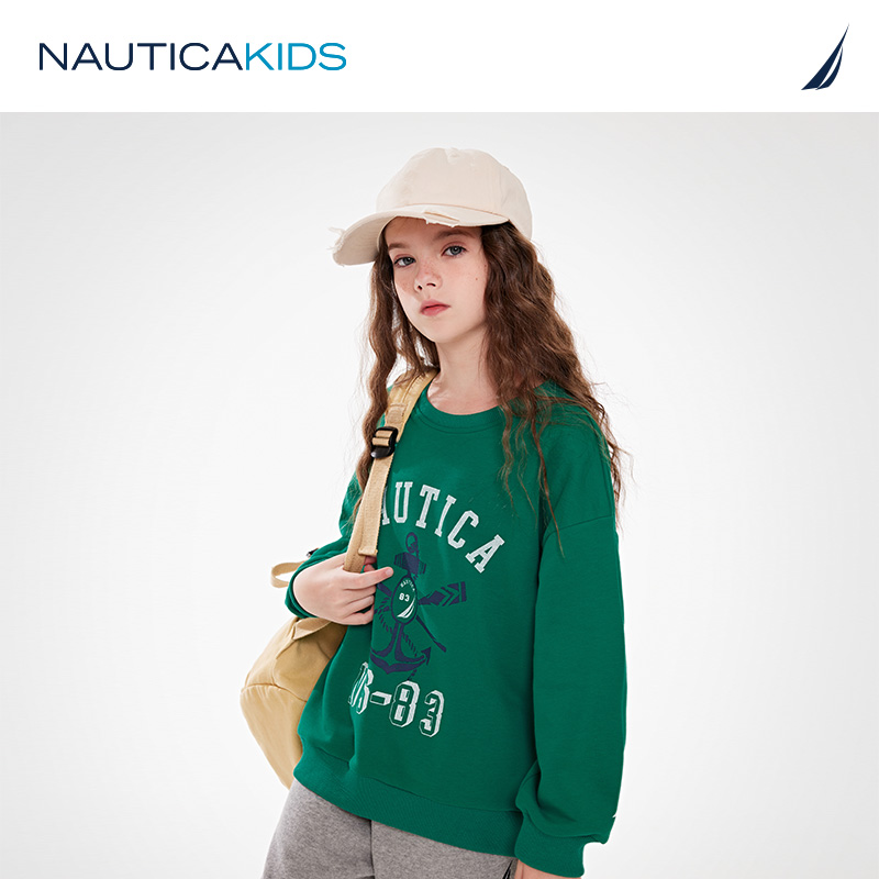 【儿童美式复古】NAUTICA童装 男女童卫衣春秋季印花圆领套头