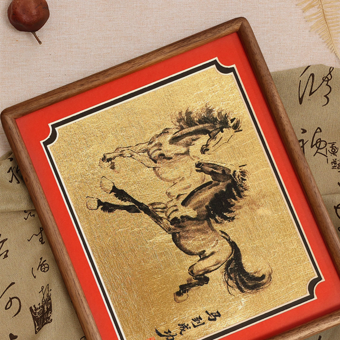 中式金箔画复古马到成功玄关摆台画办公室新年送礼桌面定制装饰画,淘宝优惠券,粉丝福利购,淘宝优惠卷