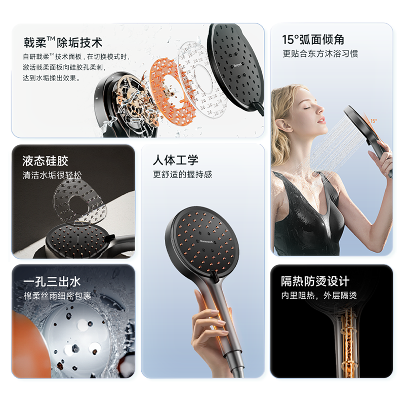 Honeywell 霍尼韦尔 戟柔自洁除垢花洒 双重优惠折后￥49包邮 3色可选 淘金币可抵扣3元