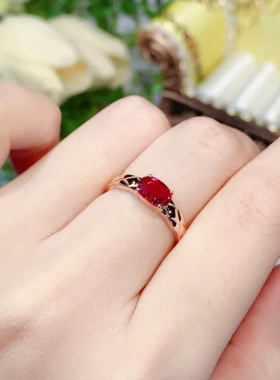 镀18K玫瑰金鸽血红宝石戒指女时尚奢华气质个性大气可调节指环女