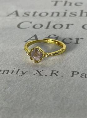 紫色小清新心糖塔宝石戒指镀18K金镶嵌 复古小众优雅通勤百搭女款